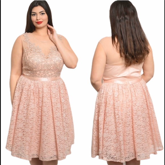 Dresses & Skirts - Plus Size Lace Blush Pink Formal Cocktail Dress